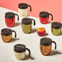 오슬로 보온보냉 애플머그 텀블러 밀폐텀블러 손잡이 뚜껑머그컵 350ml 450ml, 아이보리