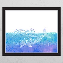 cm766-바다밑고래일러스트 창문그림액자 F타입-러블리베이지