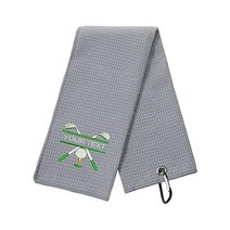 Nibana 니바나 골프 타월 카라비너 클립이 있는 맞춤형 자수 남성용 가방용 극세사 와플, Design 06, Grey