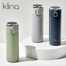 [클리나] (1+1) 엣지 스마트 온도표시 원터치 텀블러 보온보냉병 420ml, 색상:네이비 1개 + 그레이 1개