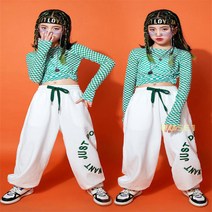 길거리 댄스복 옷 비보이 세트(Set) 힙합 공연복 트렌드표 여아복 재즈댄스 옷/의류 여, 01 110cm, 01 8257그린체크긴팔상의+8260레터링화