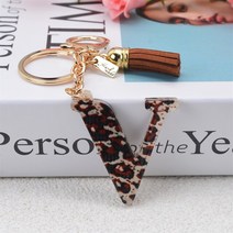 가방 악세사리 악세서리 키링 뱃지 레오파드 수지 열쇠 고리 26 영어 알파벳 술 키 체인 여성 핸드백 장식품 홀더 매력 액세서리 사랑 선물, [22] V
