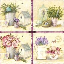 새집과 화병 4컷 그림타일16cm Q-02-006