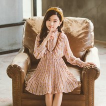 미소파파 여아용 레트로 플라워 주름 원피스