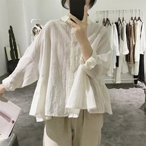 퀸앤조이 오버사이즈 린넨 카라넥 블라우스