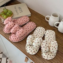 슬샵 딸기 리본 실내화 거실화 슬리퍼(null), 화이트
