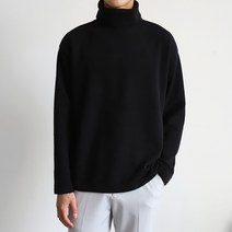 더베이직샵 세미오버 골지 니트 하이 터틀넥 긴팔 폴라 티셔츠