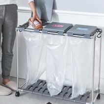바퀴달린 쓰레기통 봉투걸이 분리수거함 카페분리수거함 모던 재활용수거함 추천 재활용통, 2단