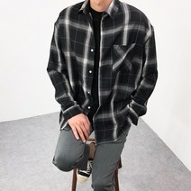 엠클로 남자 빅사이즈 오버핏 모던 체크 옆트임 셔츠 남방 3컬러