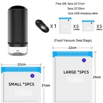 진공포장기 떡포장기계 무선 유선 재사용 가능한 식품 진공 실러 가방 식품 보관용 충전식 핸드 헬드 진공 공기 펌프가있는 수비드 가방 주방 용품, 블랙 10봉 세트