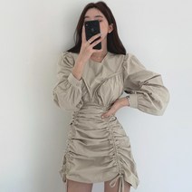 여성 드라마 연예인 갯마을 원피스 라운드 넥 디자인 슬리밍 퍼프 슬리브 신민아원피스