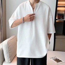 남자 오버핏 티셔츠 맨투맨 반팔티 차이나넥 티셔츠 여름 라운드 면티카라티 옷선물 코디 남성