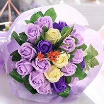 졸업식 꽃다발 바이올렛장미 20송이 조화 중학생 고등학교 비누꽃