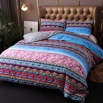 목화솜요 따뜻한 겨울 이불 토퍼 간절기 보헤미아 스타일 인쇄 침구 세트 킹 사이즈 Boho 빈티지 능 직물 D