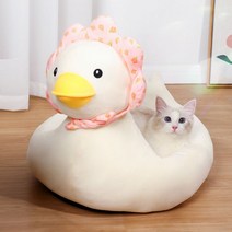 잘생쁨 고양이 강아지 방석 애견 쿠션 침대 편안한 애견방석 오리 펭귄 귀여운 하우스 원룸 자취, 화이트오리