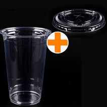 PET 아이스컵 92mm 600ml + 평뚜껑 세트, 1개, 100세트