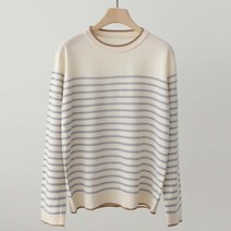 여성용 세미루즈핏 라운드넥 배색 스트라이프 치치컬러넥단 니트 n1743