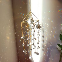 스테인드글라스 썬캐처 아크릴 봄 창문 선물 DIY 태양 드림캐처 인테리어, R15-47 금도금 스퀘어 + 투명 팔각형 구슬 (약