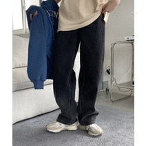 (S-XL) 그레인 그라데이션 기모 흑청 코튼 와이드 팬츠