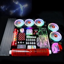 커스텀 수냉 pc 케이스 키트 360mm + 120mm 팬 방열판 통합 cpu 쿨러 팬 라디에이터 펌프 + cpu 블록 + 팬 냉각 건물, 한개옵션0