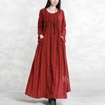 [Myshe]여성 롱 린넨 원피스 빅사이즈 루즈핏 원피스 Qi811TingCQ03