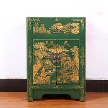 나비 장 오리엔탈 금박 공예 자개장 이쁜 엔틱 수납 사이드테이블 사물함 장식 캐비닛 캐비넷, 초록 풍경그림