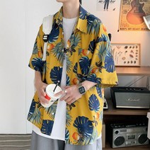 건달셔츠 하와이안 남성 반팔 레트로 여행 꽃무늬