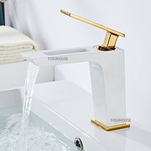 금수전 북유럽 스타일 욕실 믹서 탭 블랙 세면대 수도꼭지 검정색 및 금색 싱글 핸들 냉온수 폭포, [01] White gold