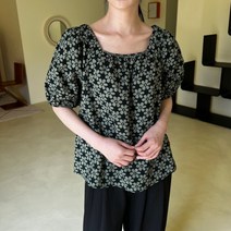 스퀘어 셔링 지짐이 나그랑 플라워 자주 패턴 오프숄더 블라우스