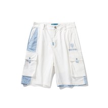캐주얼반바지 GUUKA 드렌드 화이트 쇼트 바지남자 청소년 힙합 블루 패치워크 다포켓 카고 와이드 루즈핏 4808141482
