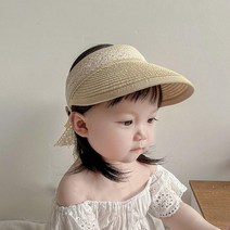 베스더스 유아 아기 여아 레이스 밀짚 썬캡 봄 여름 여아 썬햇 벨크로 모자 바캉스룩