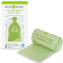 미국발송 ECO SOUL 100% 퇴비화 쓰레기 봉투 | 15.1L(4갤런) | 100개 세트 | 쓰레기통용 친환경 가방 | 튼튼한 및 누출 방지 | 가정 사무실 및 주방 사용, 13Gal-100Pack_100 Count (Pack
