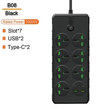 웨이브넷멀티탭 아볼트 에어컨 고전력 전자파차단 고전압 고용량 캠핑 멀티탭 multiprise smart home universal plug eu us uk 콘센트 power c, 우리 플러그, b08 블랙