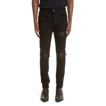 AMIRI MX1 가죽 패치 립드 스키니 진