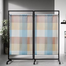 이동식 파티션_2단_체크소라(방염원단)_블랙, 단품