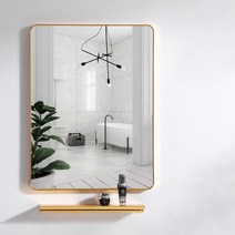 북유럽 메탈 사각인테리어 벽거울+선반, 골드