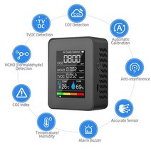 미세먼지측정기 공기질측정기 초미세먼지측정기 6 in 1 co2 meter 백라이트 co pm2.5 pm10 hcho tvoc 일산화탄소 감지기 가정용 공기 품질 모니터 co2, 5 in 1 블랙