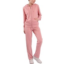 여성용 2 피스 운동복 의상 벨루어 & 플리스 액티브 웨어 집업 후드와 추리닝 바지 트레이닝복 스웨트팬츠 스웨트 수트