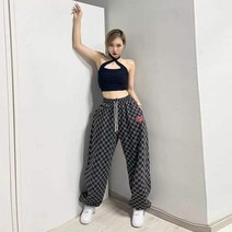 체커보드 마법고양이성 스우파 스걸파 카고 조거 팬츠 빔 피트 재즈 댄스 힙합 바지 스포츠 캐주얼