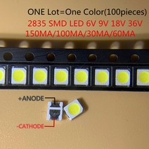 고휘도 SMD LED 2835 1W 흰색 1000 개/개입 6V 18V 150MA/100MA/30MA/60MA/, 한개옵션1, 03 18V30MA