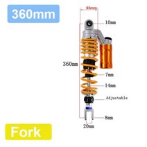 오토바이악세사리 튜닝 320mm 오토바이 서스펜션 스프링 리어 에어 충격 흡수 장치 혼다 야마하 BWS 125 더트 바이크 고카트 쿼드 ATV Nmax Xmax Aerox, 360 OU