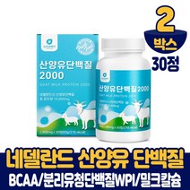 씹어먹는 산양유단백질 츄어블 정 타입 산양우유 산양유 프로틴 담백질 산야유 분리유청단백질 밀크칼슘 미셀라카제인 BCAA 네델란드산 식약처 수입신고 확인증 먹는법, 2통, 30정(산양유)