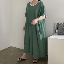[비비애르] 오버핏 라인 빅 박스 맨투맨 반팔 맥시 롱 원피스 여름 코튼원피스 가오리핏 88까지
