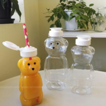 화이트 캡 곰돌이 페트병 베어 물통 빨대 텀블러 꿀통 소분용기 (3가지 사이즈), L
