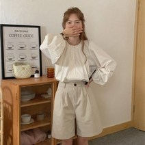 진주 버튼 블라우스 하객룩 탑