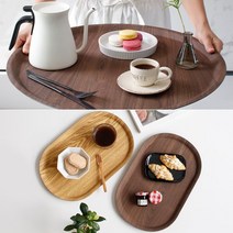 나무 모양 우드 논슬립 개인 혼밥 빵 카페 트레이 쟁반 2color 오크 월넛 3size, 원형트레이