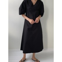 간절기 심플 브이넥 7부소매 포켓 A라인 롱원피스