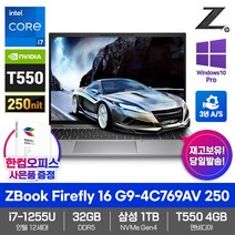 HP 2022 ZBook Firefly 16 G9 워크스테이션 노트북 코어i7 12세대 T550 삼성1TB 32GB WIN10 Pro 250nit 4C769AV, 4C769AV_ND, 1TB, 실버