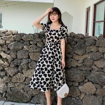 수입 여성 봄 가을 하트무늬 꽃무늬 반팔 빅사이즈 원피스 간절기 휴양지 바캉스 여름 통통 88 77