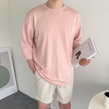 15컬러 남자 특양면 오버핏 스판 여름 7부 반팔 티셔츠